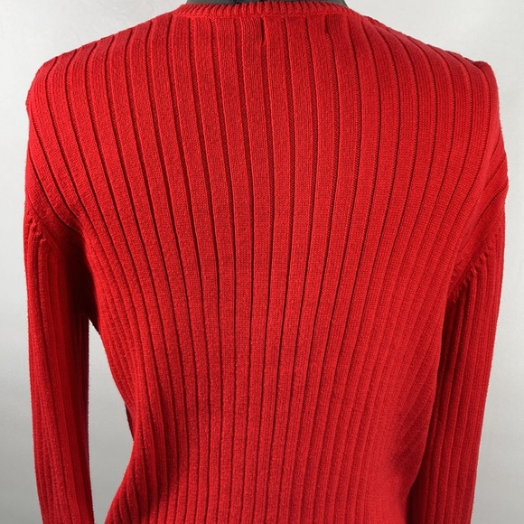 Jeanne Pierre V Neck 100% Cotton Long Sleeve Red Sweater Size M - Picture 6 of 8